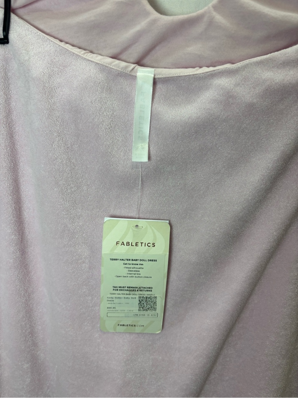Fabletics Pink Terry Baby Doll Mini Dress XS Sleeveless Halter Button Solid - Picture 5 of 16